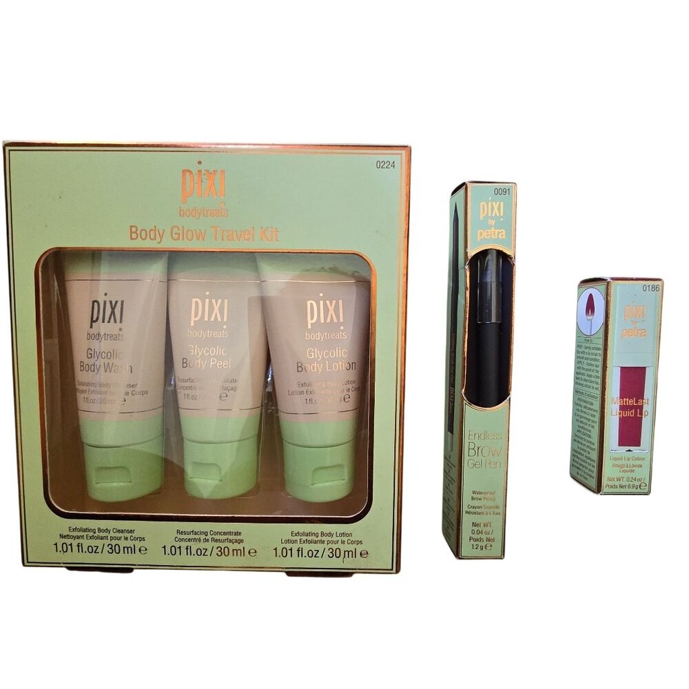 Pixi By Petra Beauty Set: Body Glow Travel Kit Endless Brow Gel Pen & Shea Butte